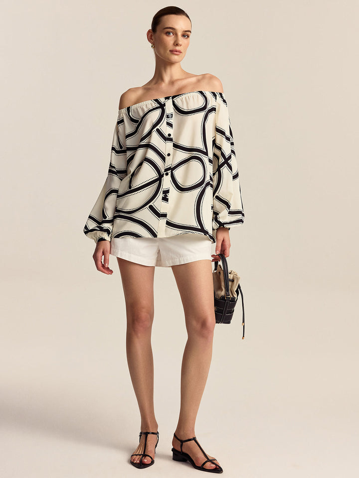 Blouse à épaules dénudées à motifs
