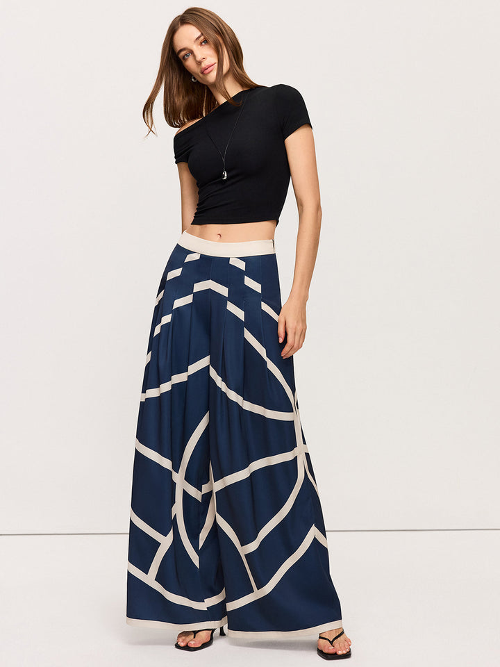 Pantalons Amples Taille Haute à Rayures