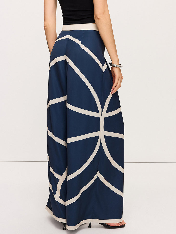 Pantalons Amples Taille Haute à Rayures