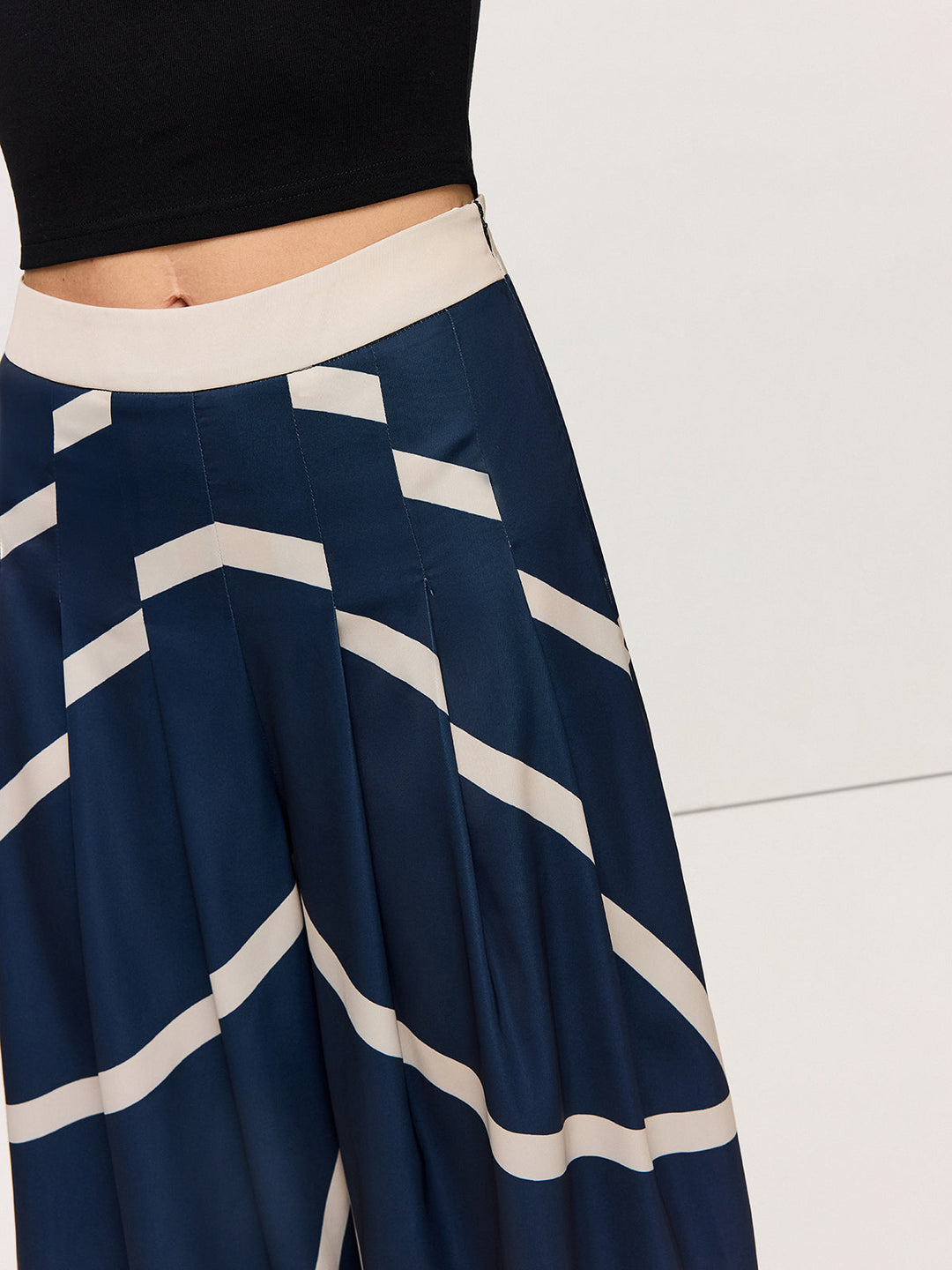 Pantalons Amples Taille Haute à Rayures
