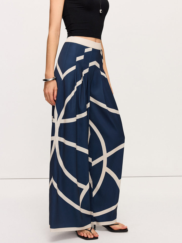 Pantalons Amples Taille Haute à Rayures