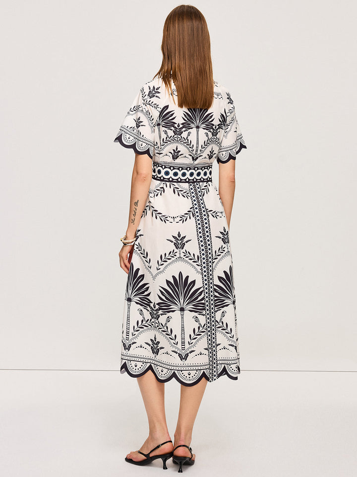 Robe Mi-longue Bohème à col en V et imprimé floral