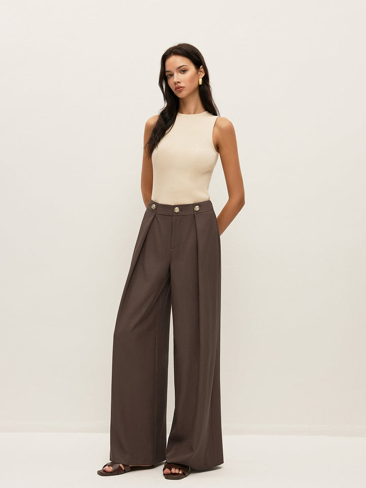 Pantalon plissé à détails métalliques mi-taille