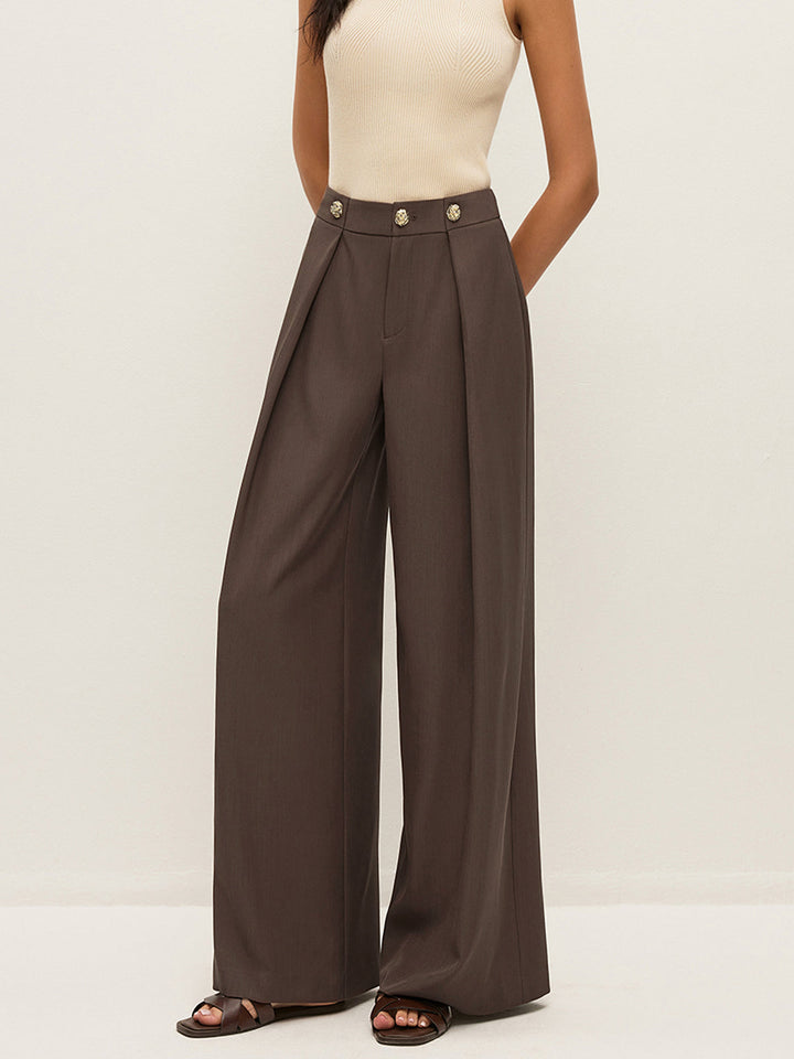 Pantalon plissé à détails métalliques mi-taille