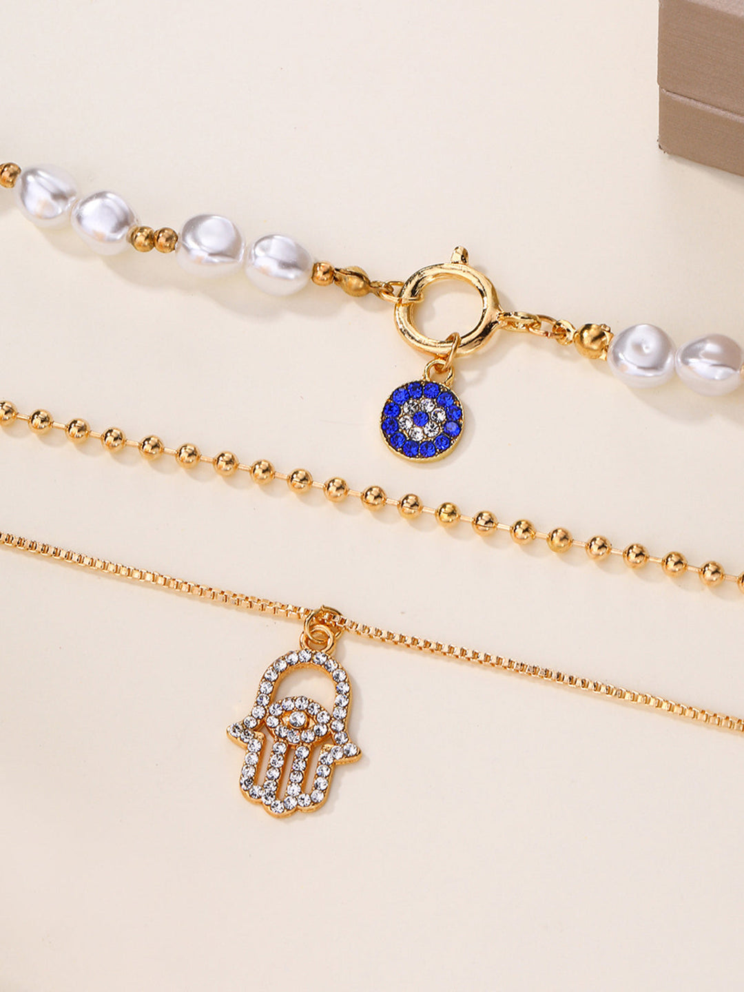 Ensemble de colliers multicouches en perles et main de Fatma