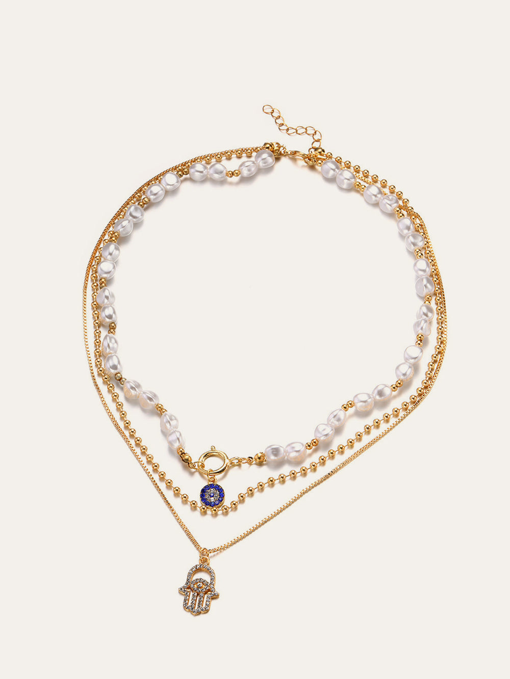 Ensemble de colliers multicouches en perles et main de Fatma
