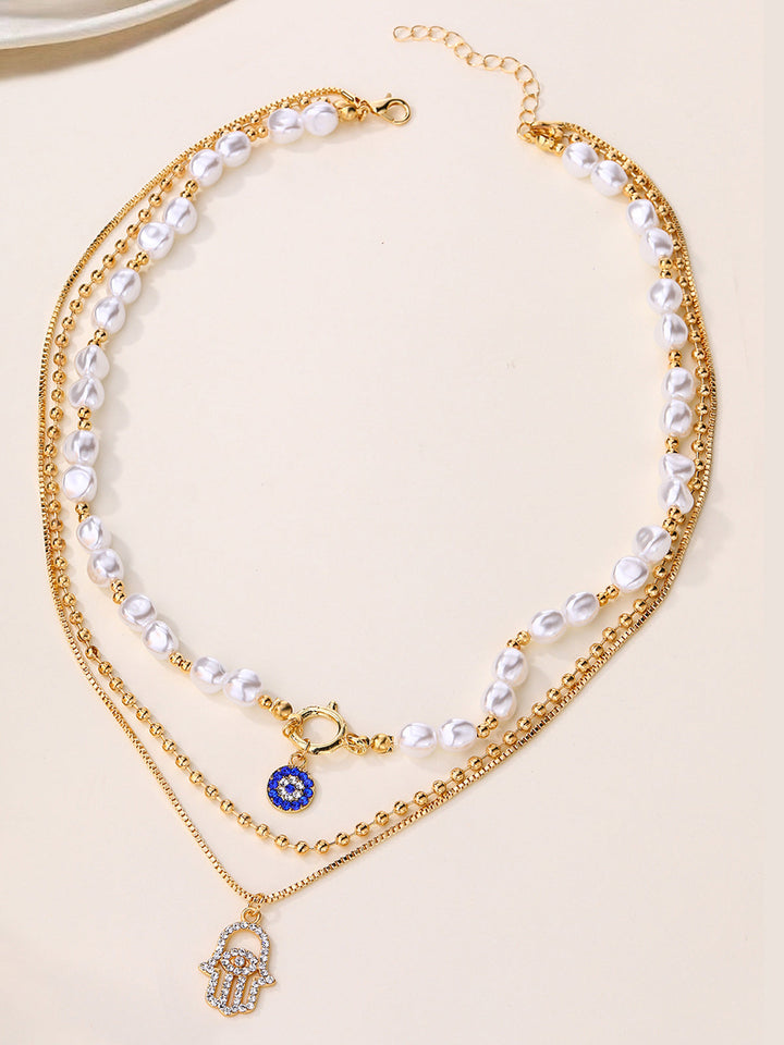 Ensemble de colliers multicouches en perles et main de Fatma