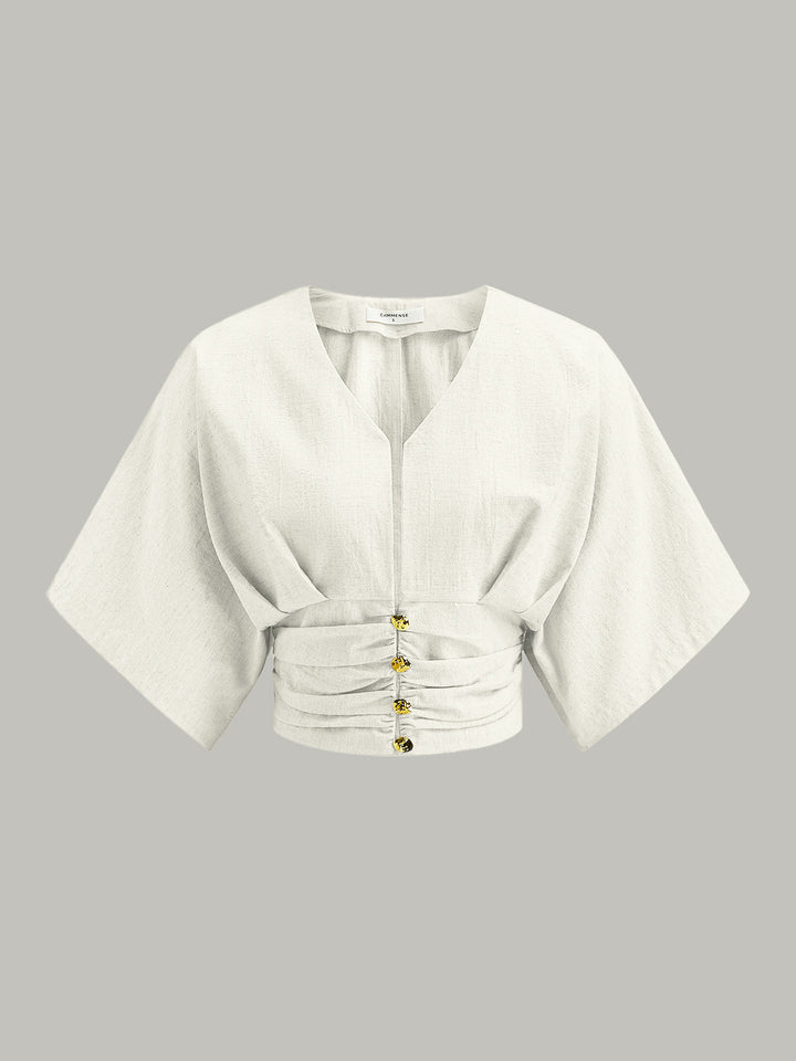Haut Bouton Manches Kimono Coton & Lin