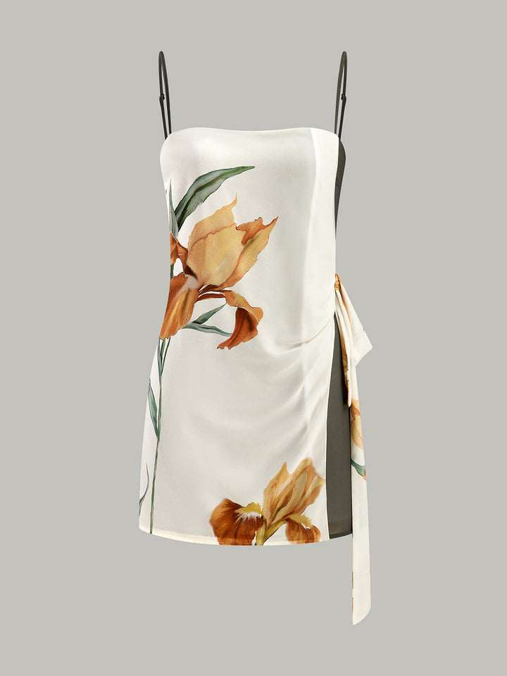 Robe Cami Imprimée Florale à Lacets Latéraux