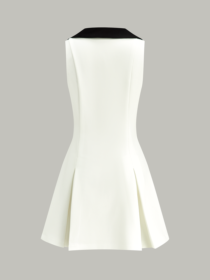 Robe Mi-longue Colorblock à Boutons Dorés