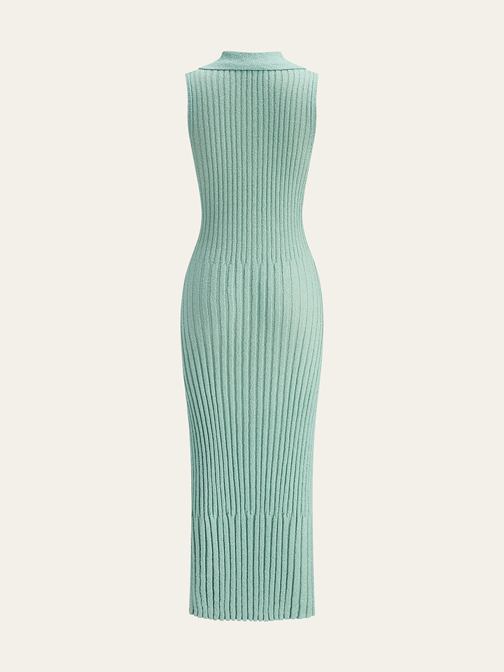 Robe mi-longue en tricot texturé côtelé avec col polo