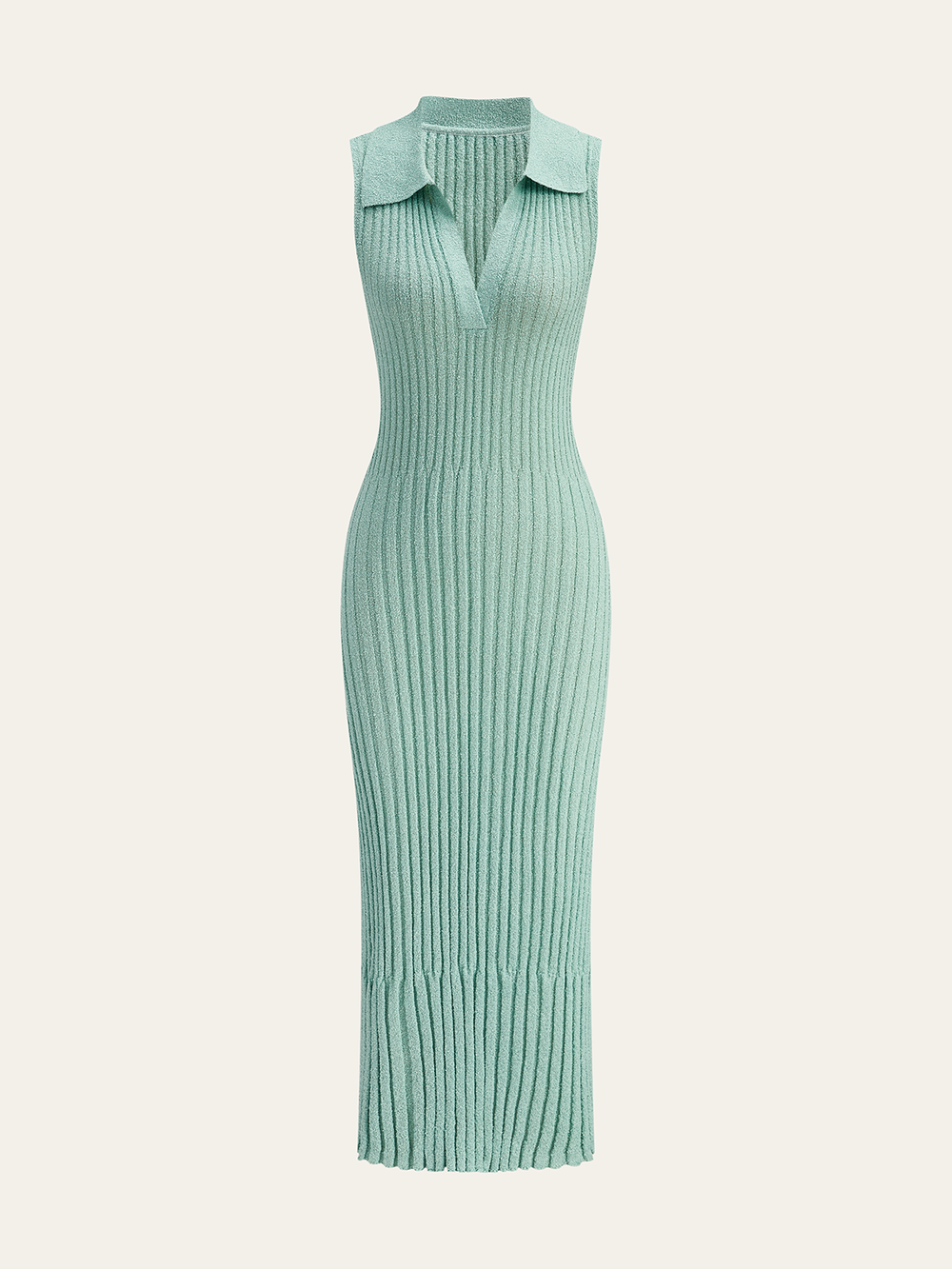 Robe mi-longue en tricot texturé côtelé avec col polo