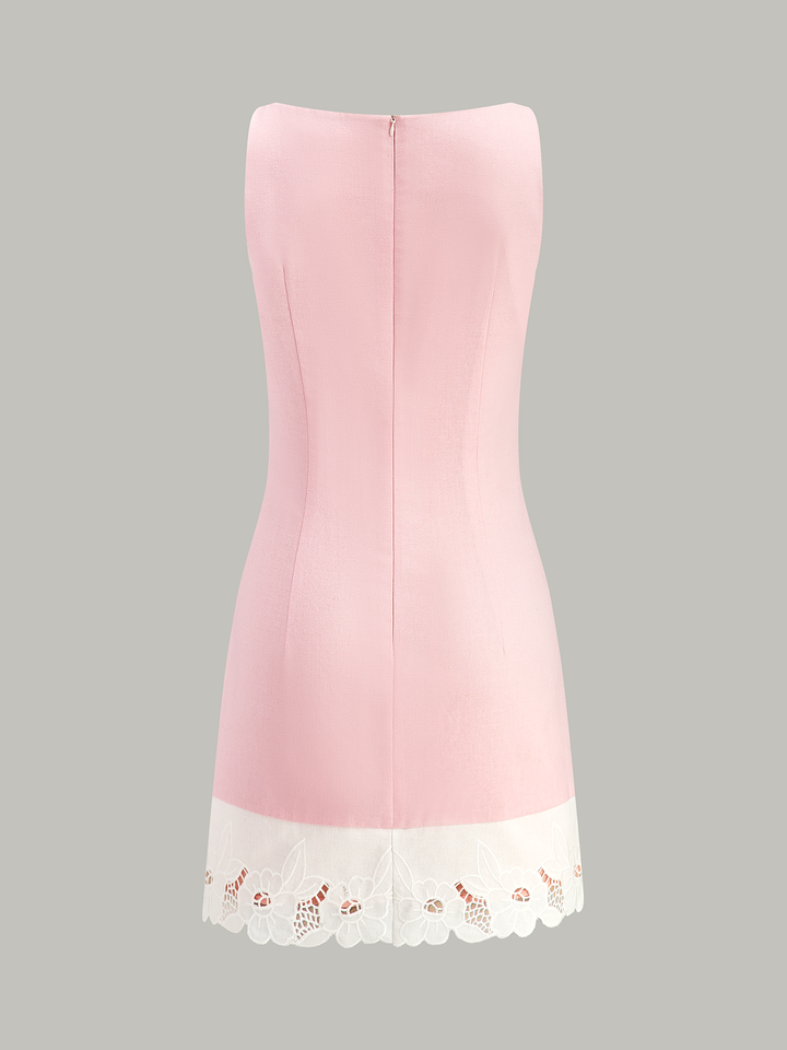 Robe Mini en Coton et Lin avec Bordure Brodé
