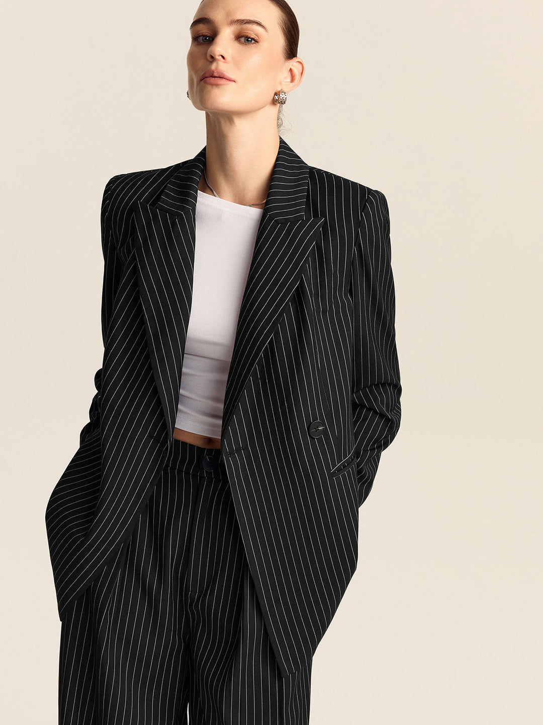 Blazer à Double Boutonnage à Rayures