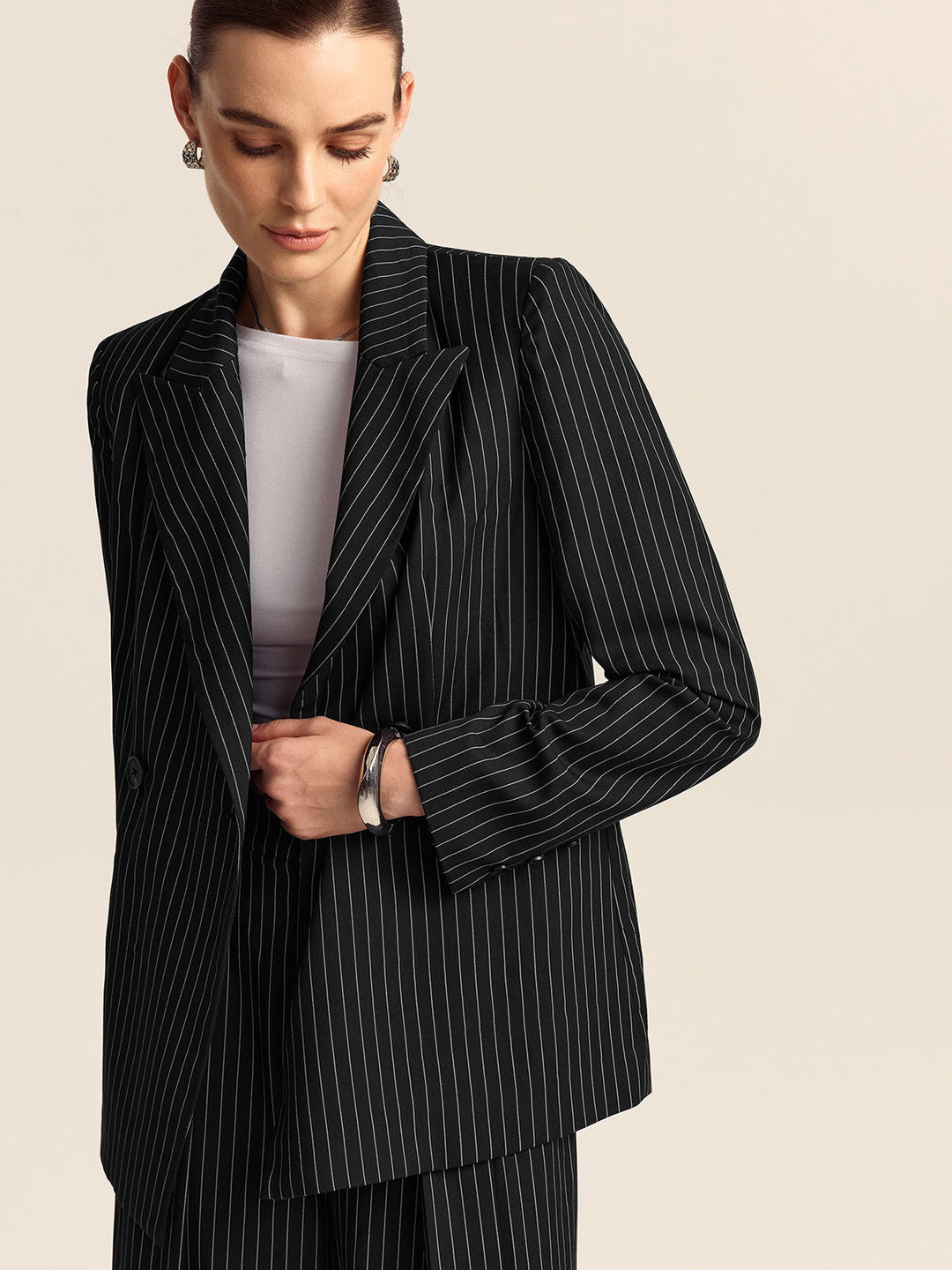Blazer à Double Boutonnage à Rayures