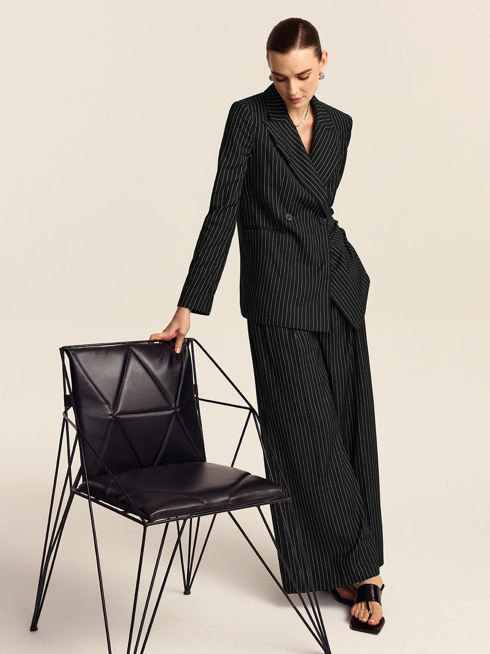 Blazer à Double Boutonnage à Rayures