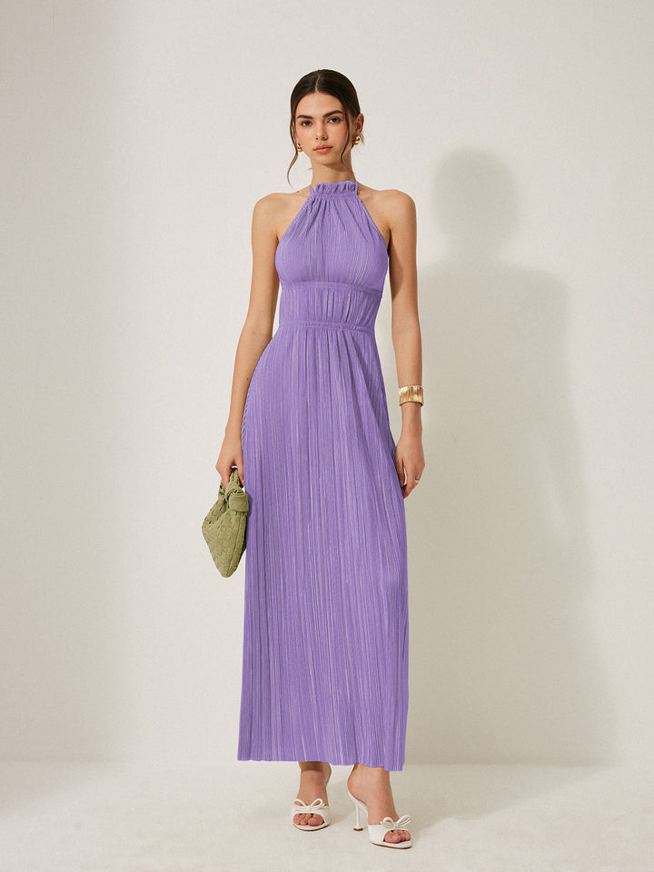 Robe Longue à Bretelles Plissées et Dos Nu