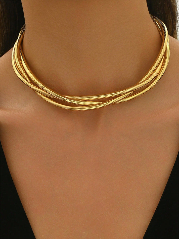 Collier Ras-du-Cou à Trois Niveaux Doré
