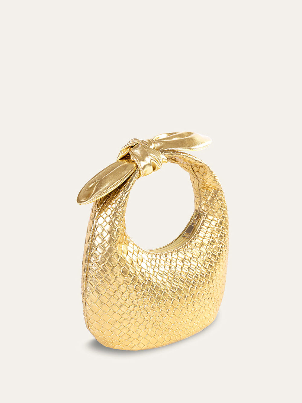Sac à main à poignée nœud tissé doré