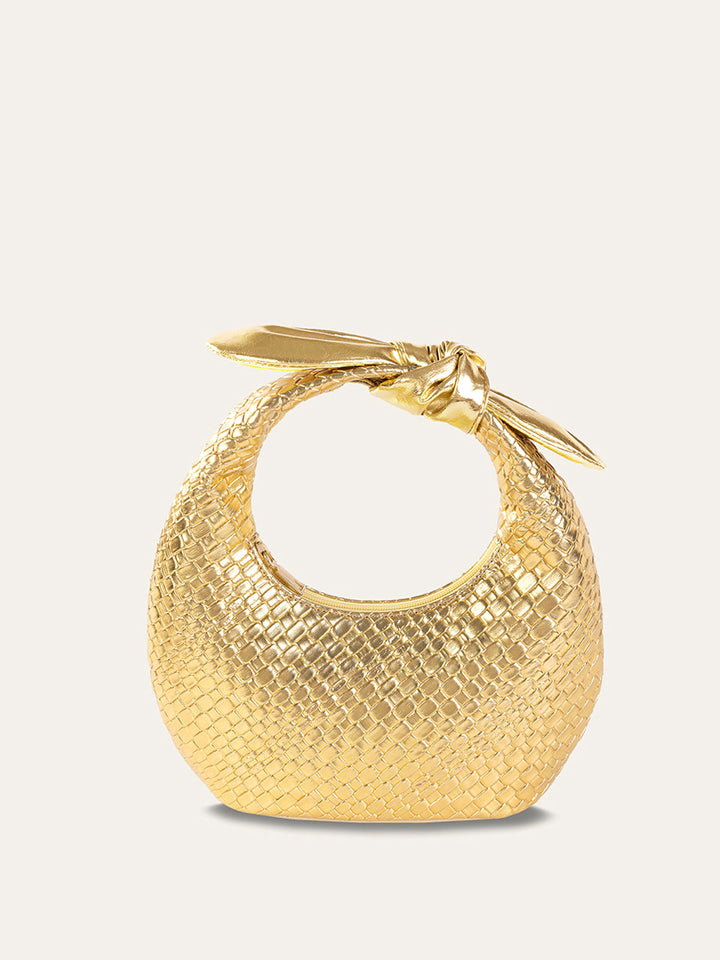 Sac à main à poignée nœud tissé doré