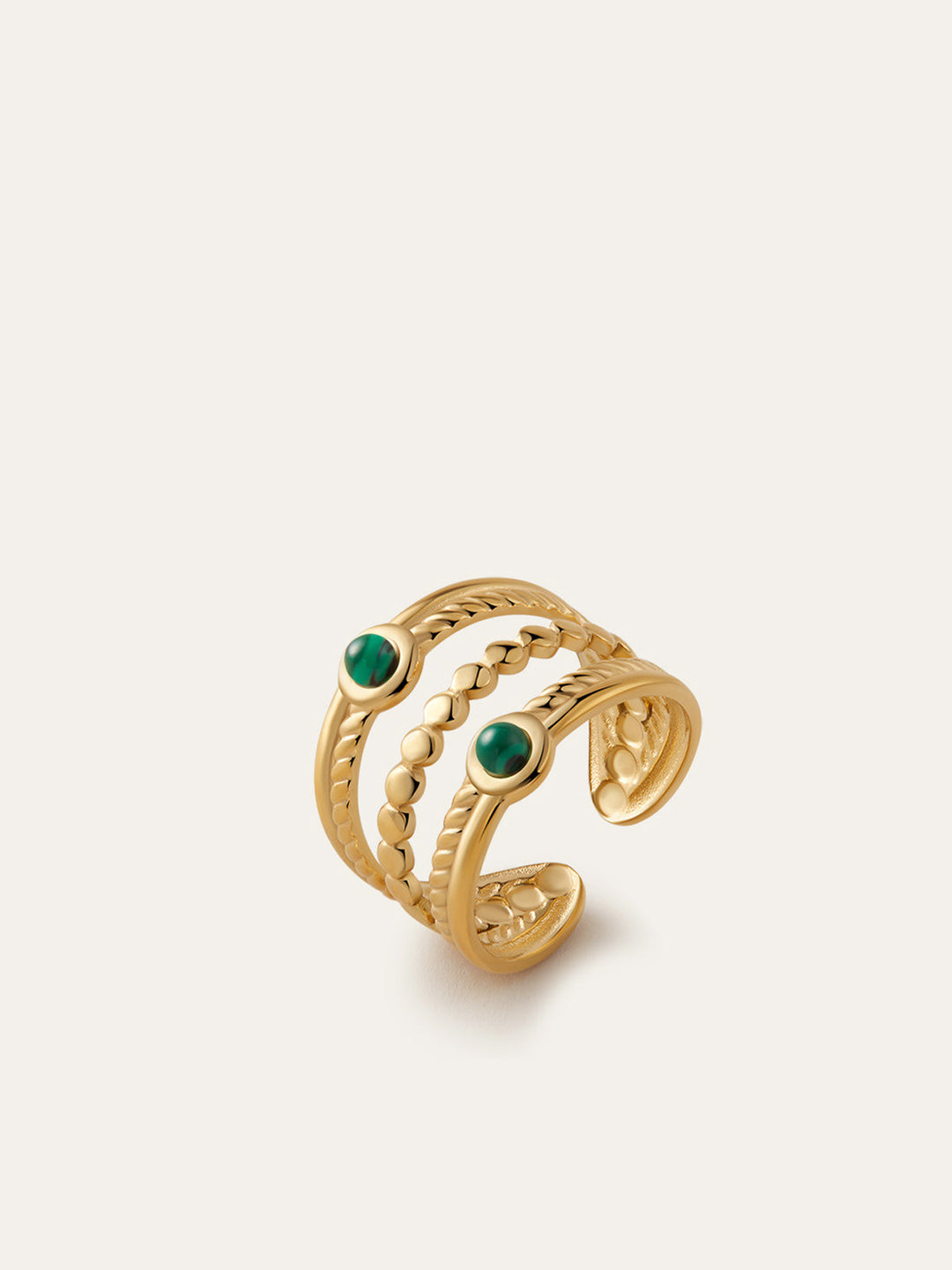 Bague Dorée à Bandes Multiples avec Émeraudes
