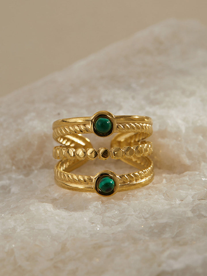 Bague Dorée à Bandes Multiples avec Émeraudes