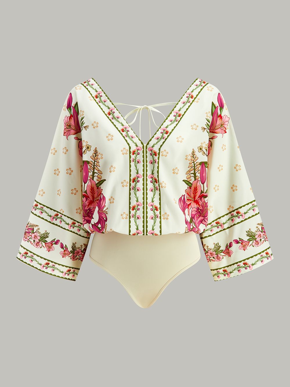 Combinaison Bodysuit à col en V et imprimé floral avec dos lacé