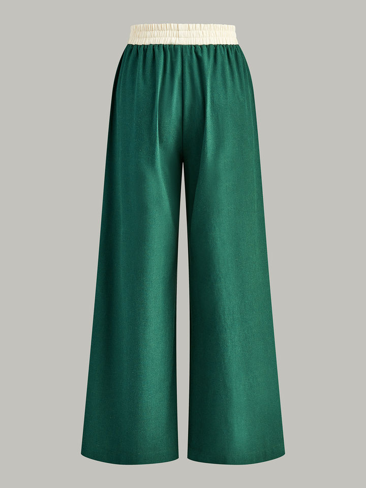 Ensemble Haut Court à Bordures Contrastantes et Pantalon Large
