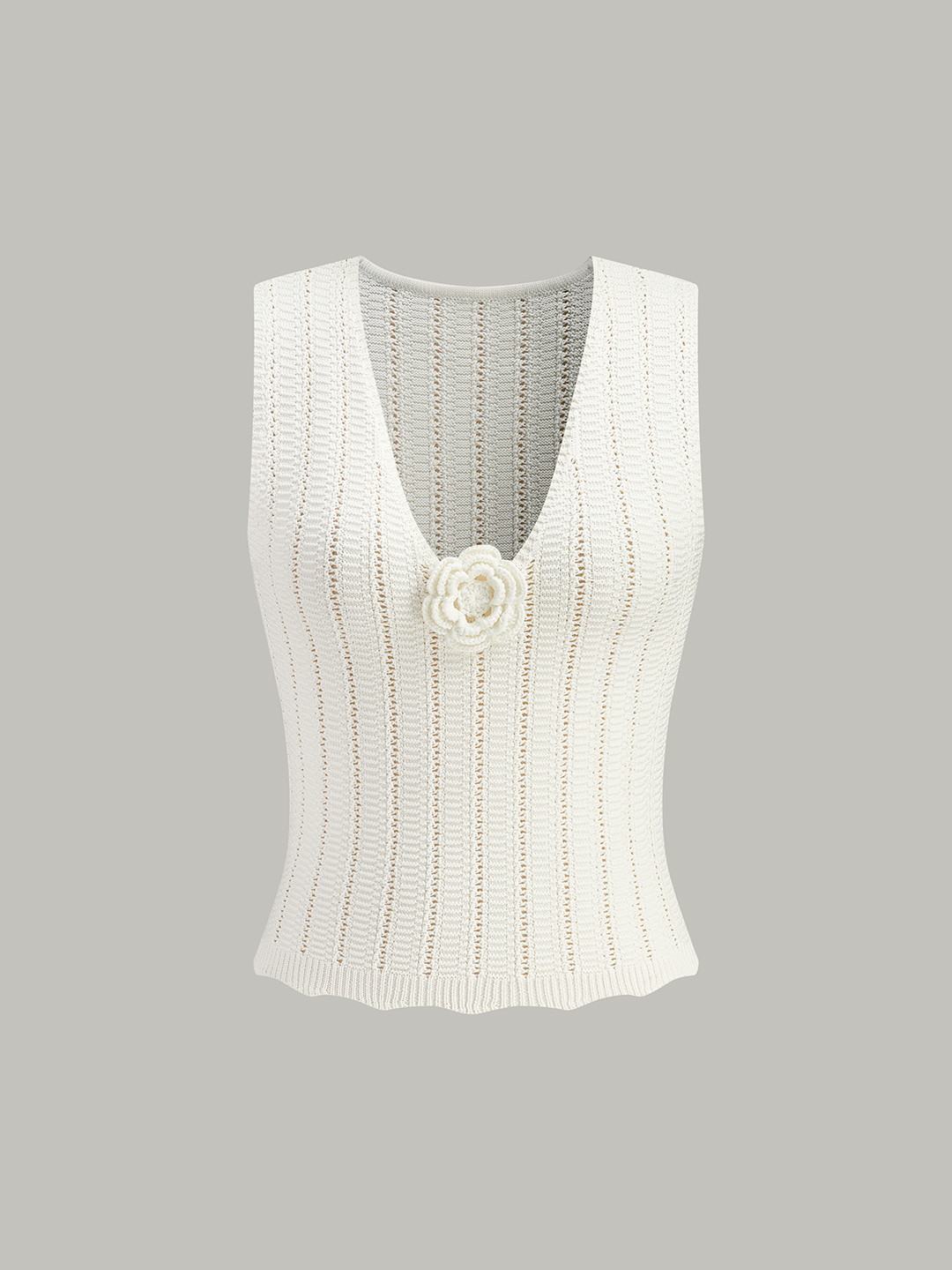 Gilet Pull Sans Manches Avec Décoration Florale