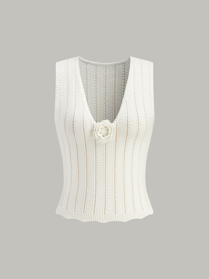 Gilet Pull Sans Manches Avec Décoration Florale