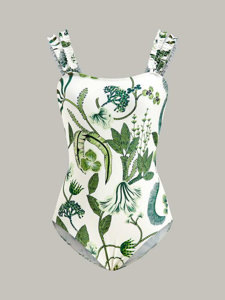 Maillot de bain une pièce à volants imprimé floral