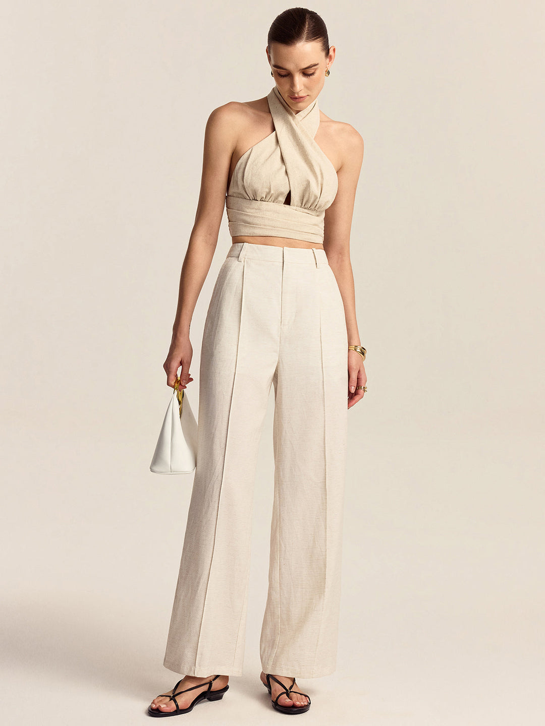 Top Court Sans Manches en Coton et Lin