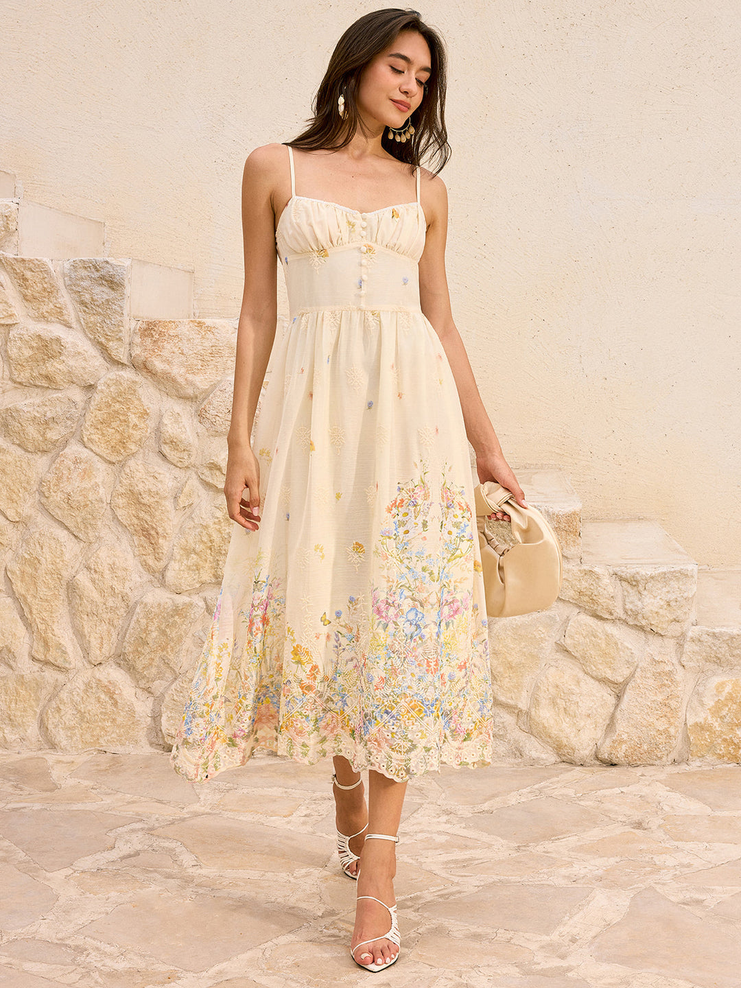 Robe Mi-longue Fleurie Brodéee