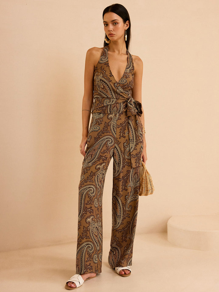 Ensemble Haut Dos Nu et Pantalon Imprimé Cachemire