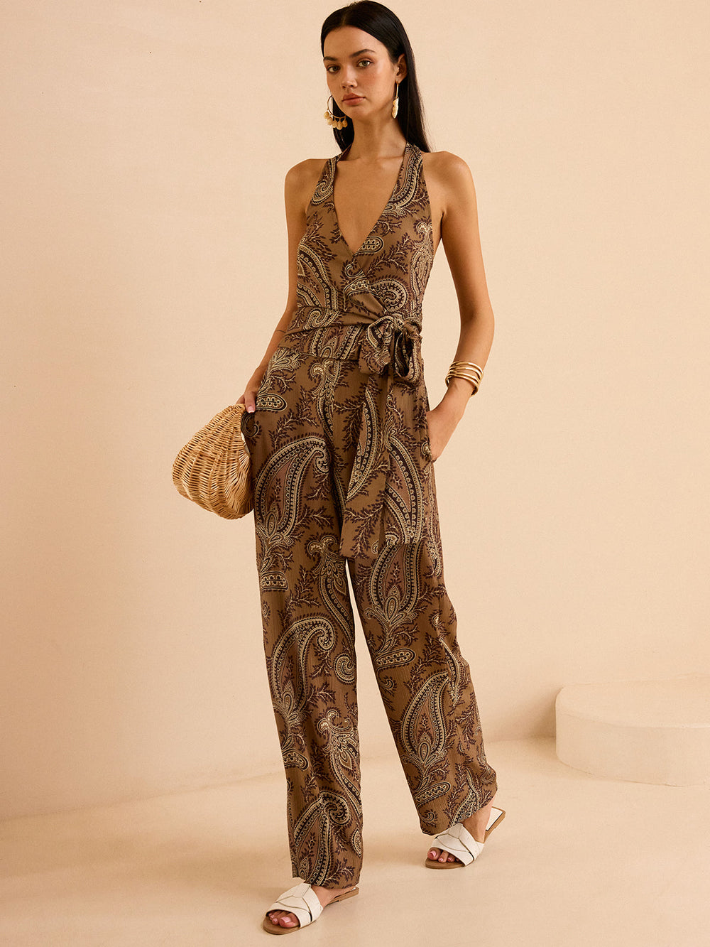 Ensemble Haut Dos Nu et Pantalon Imprimé Cachemire