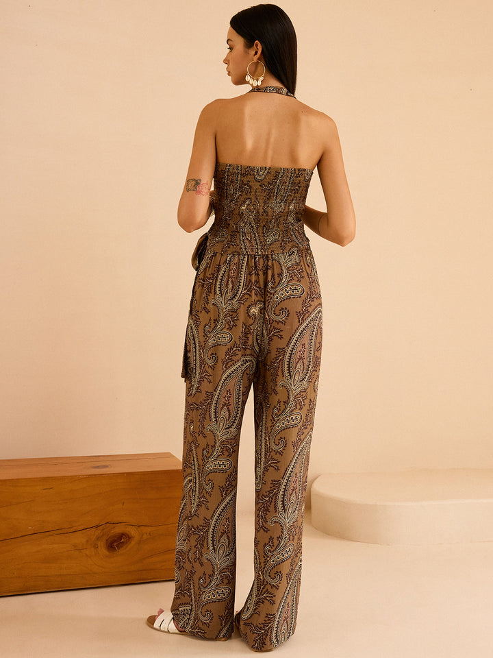 Ensemble Haut Dos Nu et Pantalon Imprimé Cachemire