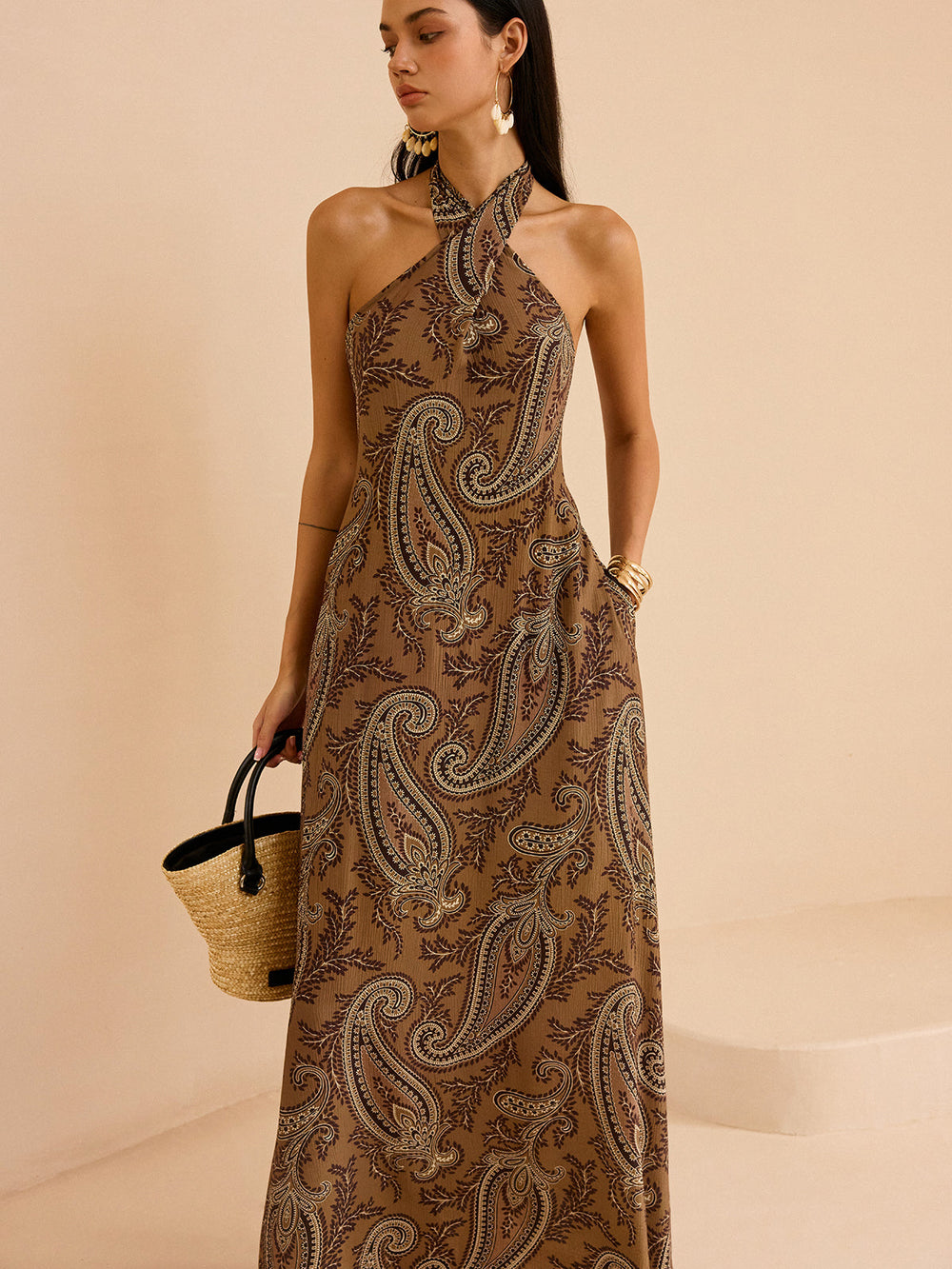 Robe Maxi Imprimé Cachemire Dos Nu