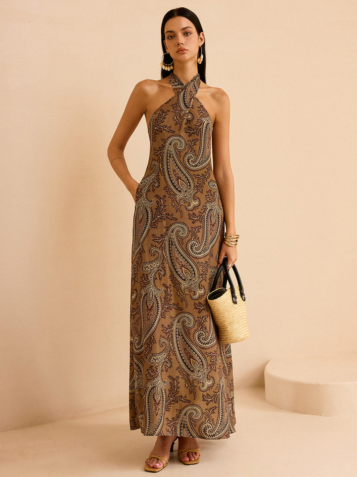 Robe Maxi Imprimé Cachemire Dos Nu