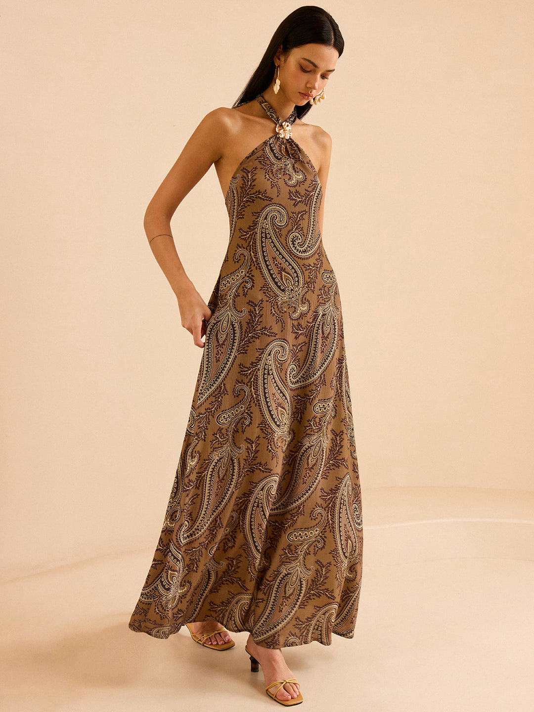 Robe Maxi Imprimé Cachemire Dos Nu