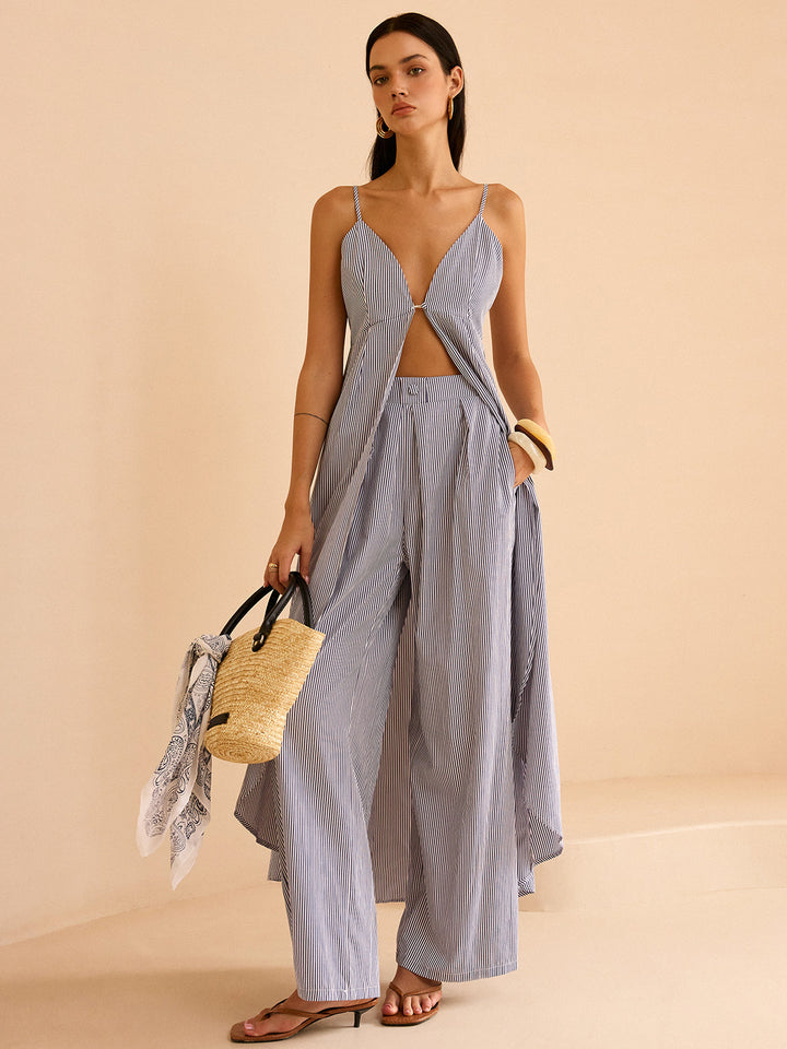 Ensemble short et pantalon large rayé