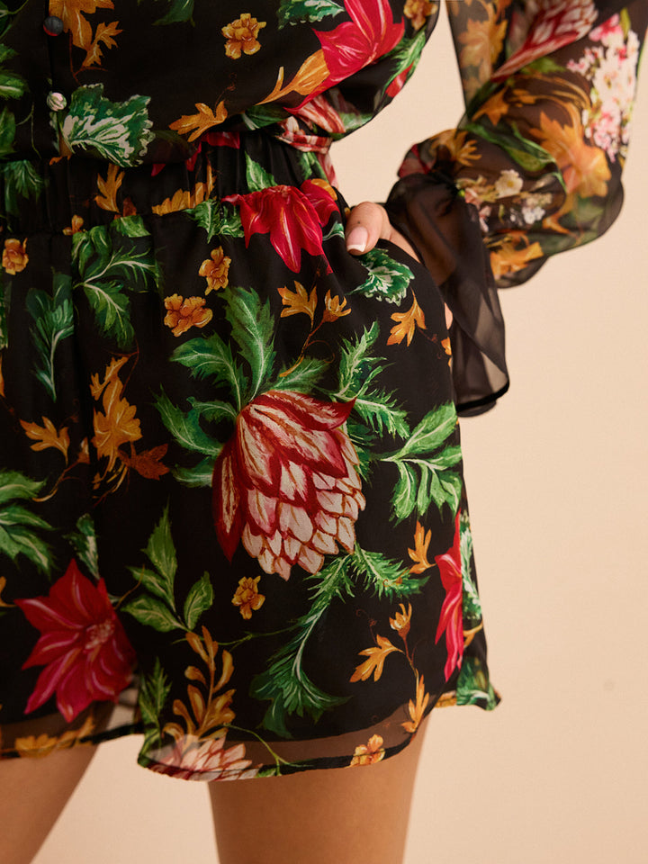 Shorts en mousseline à taille élastique avec imprimé floral