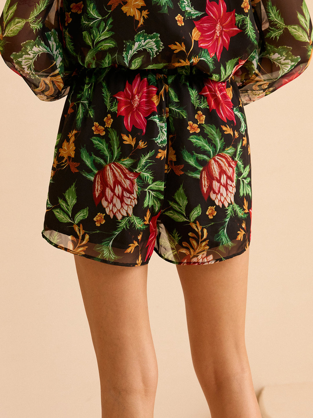 Shorts en mousseline à taille élastique avec imprimé floral
