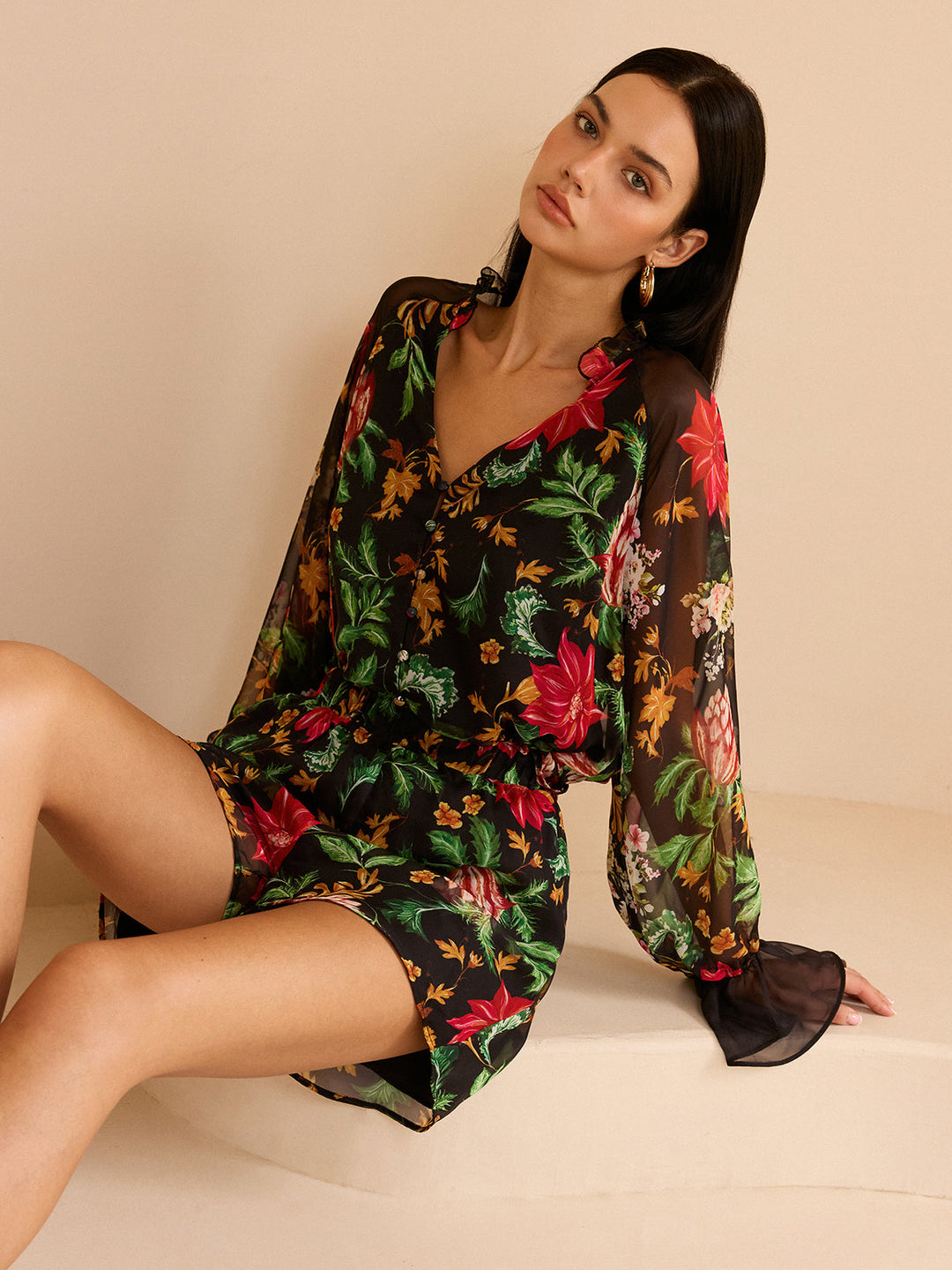Blouse à Imprimé Floral en Mousseline