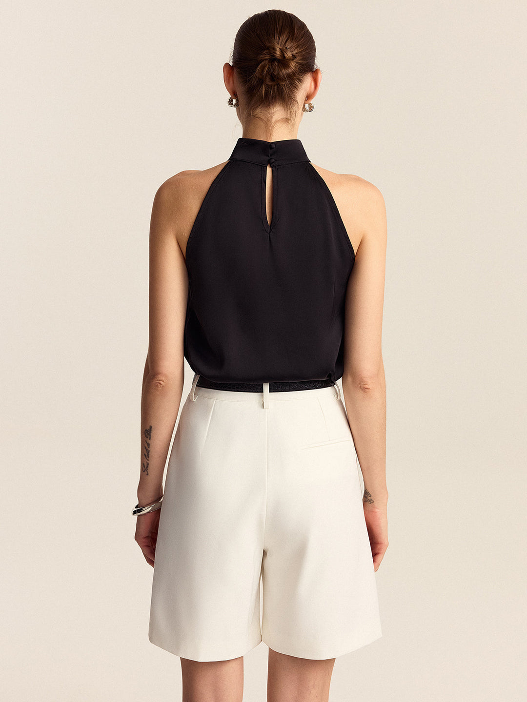 Shorts en jean taille mi-haute plissée
