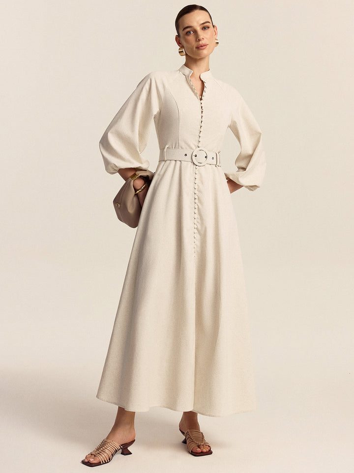 Robe Longue Ceinturée Boutonnée