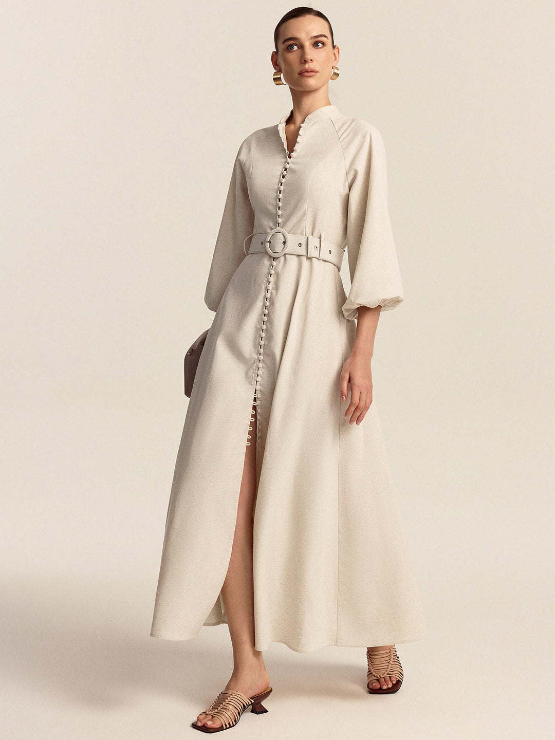 Robe Longue Ceinturée Boutonnée