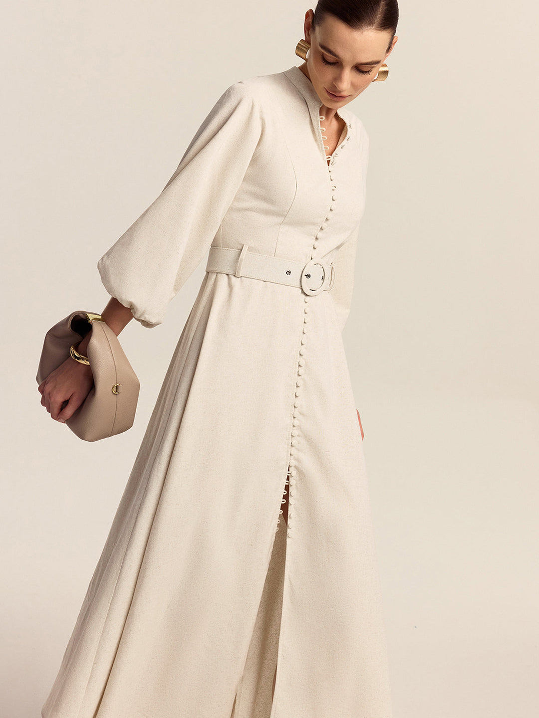 Robe Longue Ceinturée Boutonnée