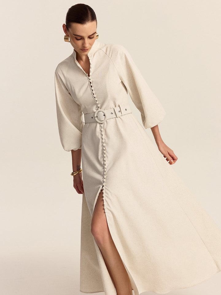 Robe Longue Ceinturée Boutonnée