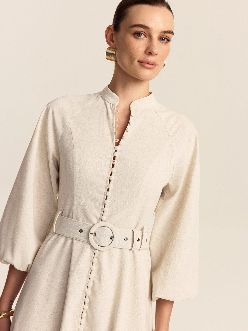 Robe Longue Ceinturée Boutonnée