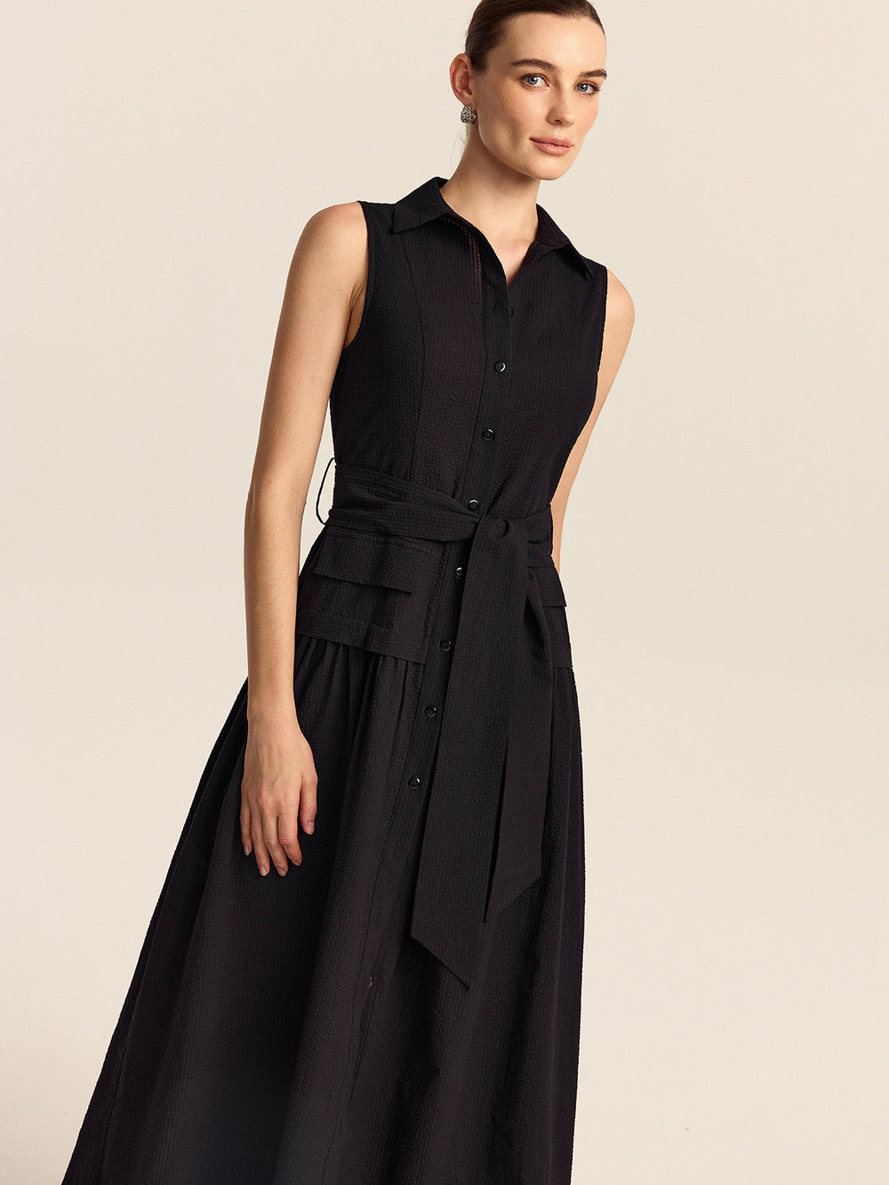 Robe Mi-longue à Boutons avec Ceinture